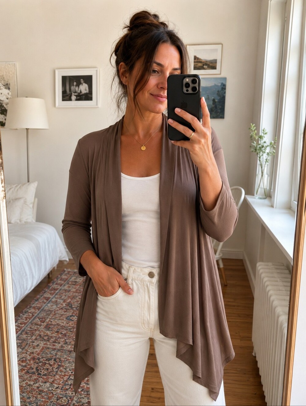 Papa Vancouver Brown Sheer Open-Front Cardigan Size S